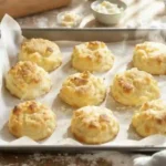Freshly baked buttermilk scones on a tray with jam and cream”