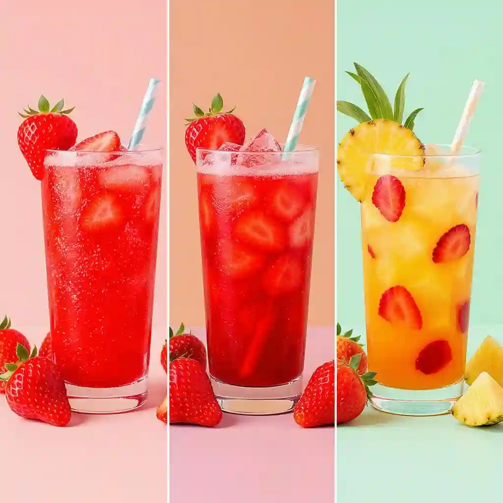 Strawberry daiquiri mocktail recipes served in coupe and hurricane glasses with garnishes