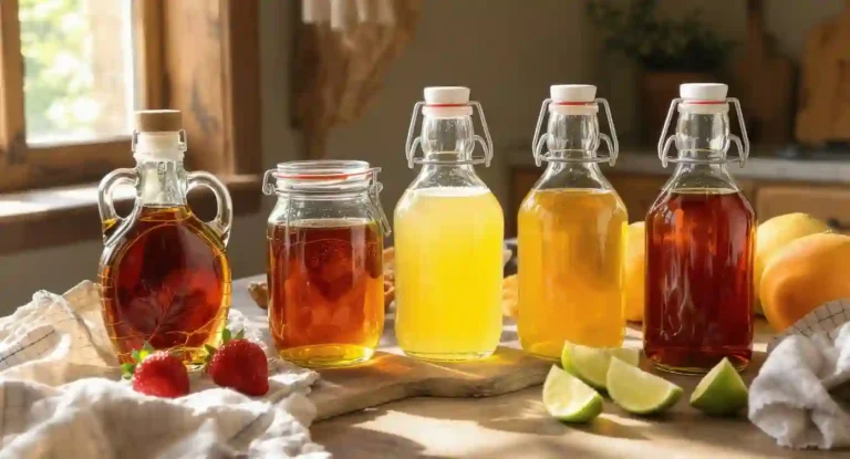 Variety of Sweeteners Strawberry Daiquiri Mocktailsin glass jars with strawberries and lime on a wooden table1