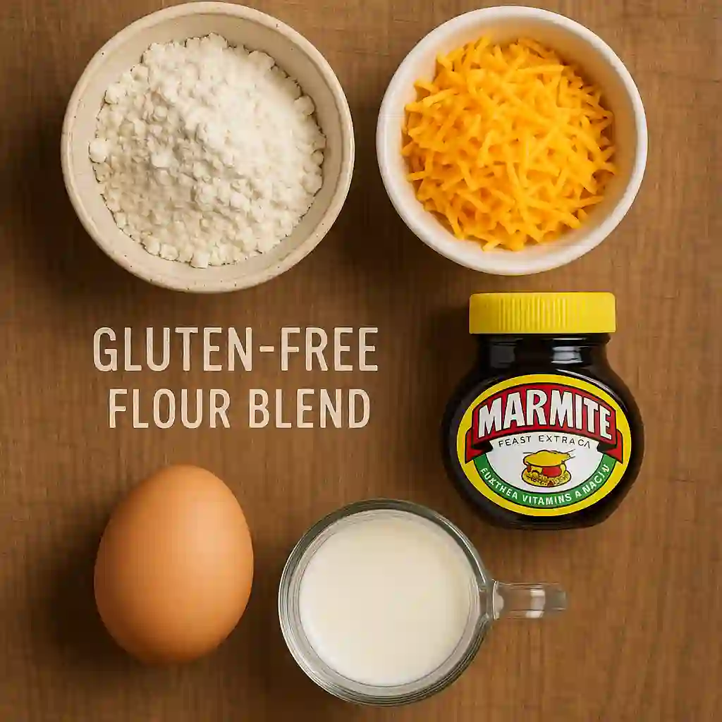 Ingredients for gluten-free Cheese and Marmite Scones