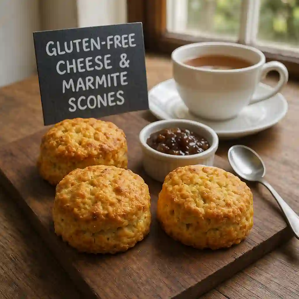 Gluten-free Cheese and Marmite Scones served with chutney