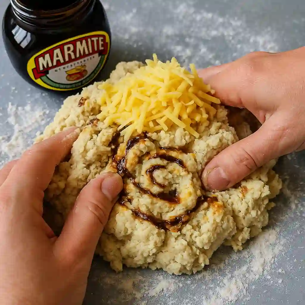 Mixing gluten-free dough for Marmite scones