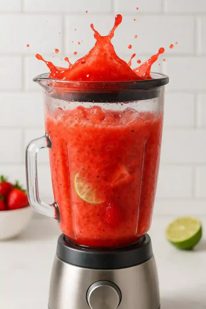 Blending strawberry daiquiri mocktail