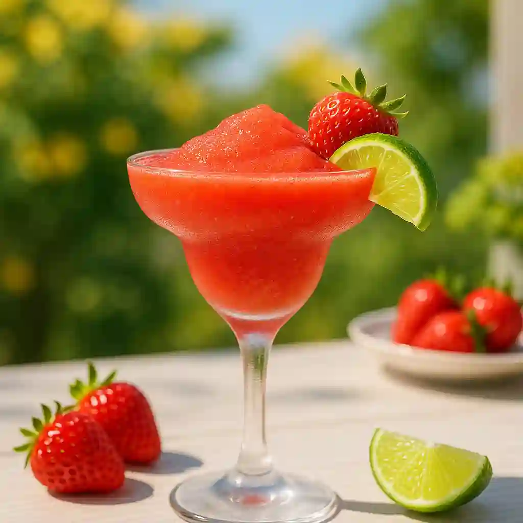 Strawberry Daiquiri Mocktail in a summer setting
