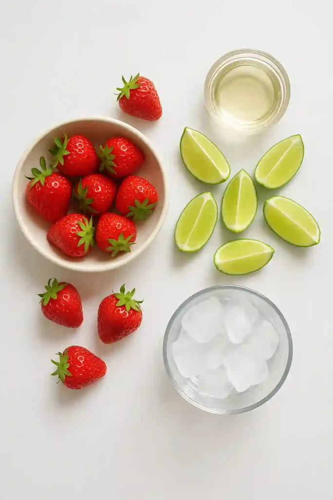 Ingredients for strawberry daiquiri mocktail