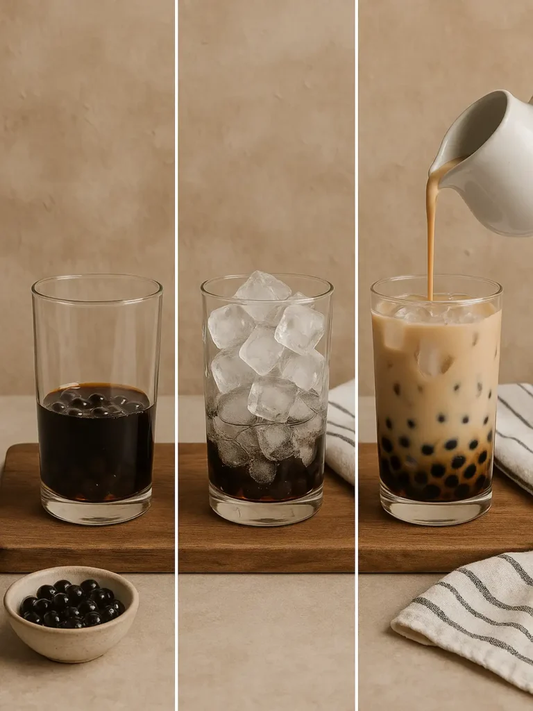 Earl Grey tea bags steeping in hot milk for bubble tea