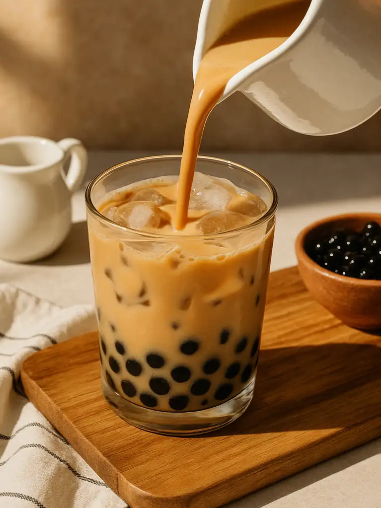 Tapioca pearls boiling in water for bubble tea