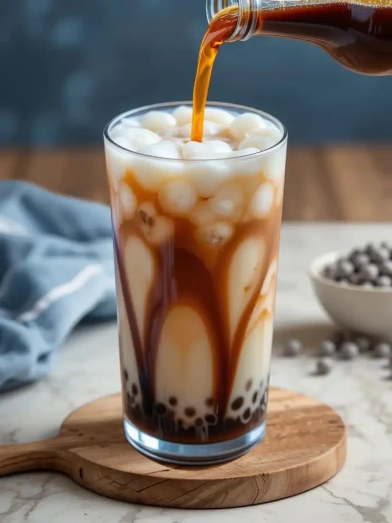 Hot Caramel Milk Tea with Boba