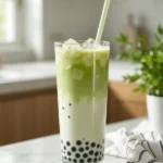 Assembling homemade matcha bubble tea step by step3
