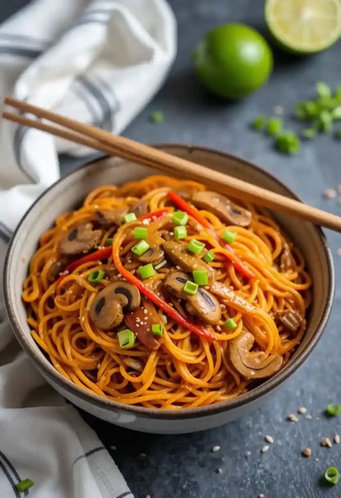 serving gochujang noodles with garnish