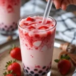 Hot and cold strawberry milk bubble tea