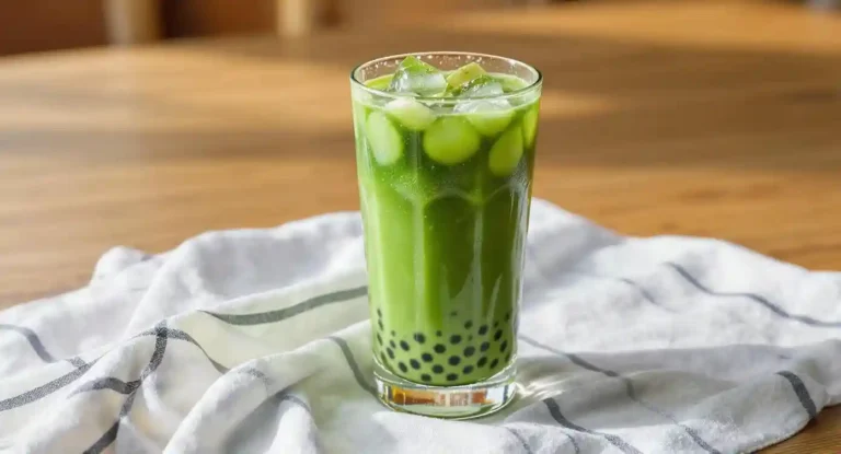 Matcha Bubble Tea with creamy milk and tapioca pearls