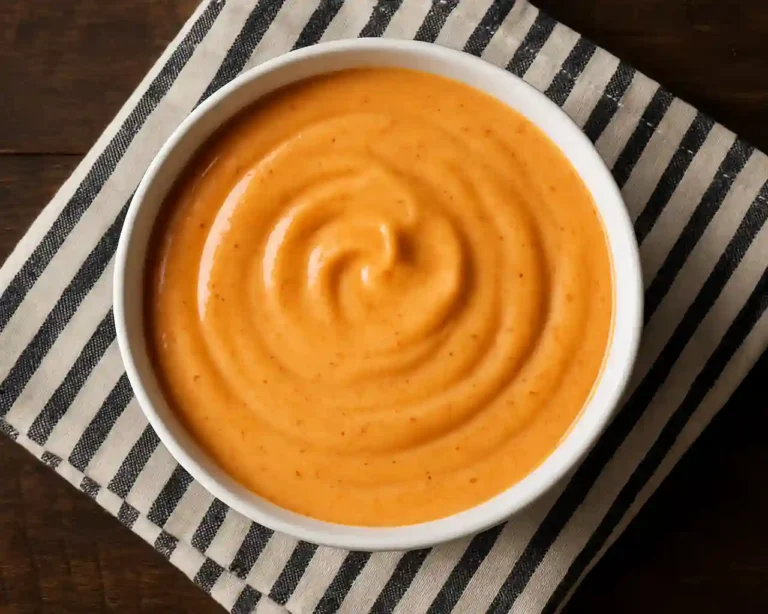 Mac sauce in a bowl with fries and burge