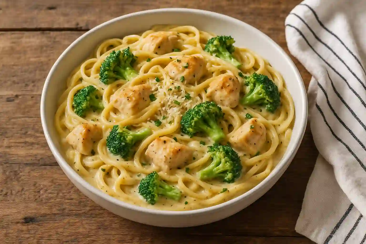 Garlic Parmesan Chicken Pasta creamy bowl