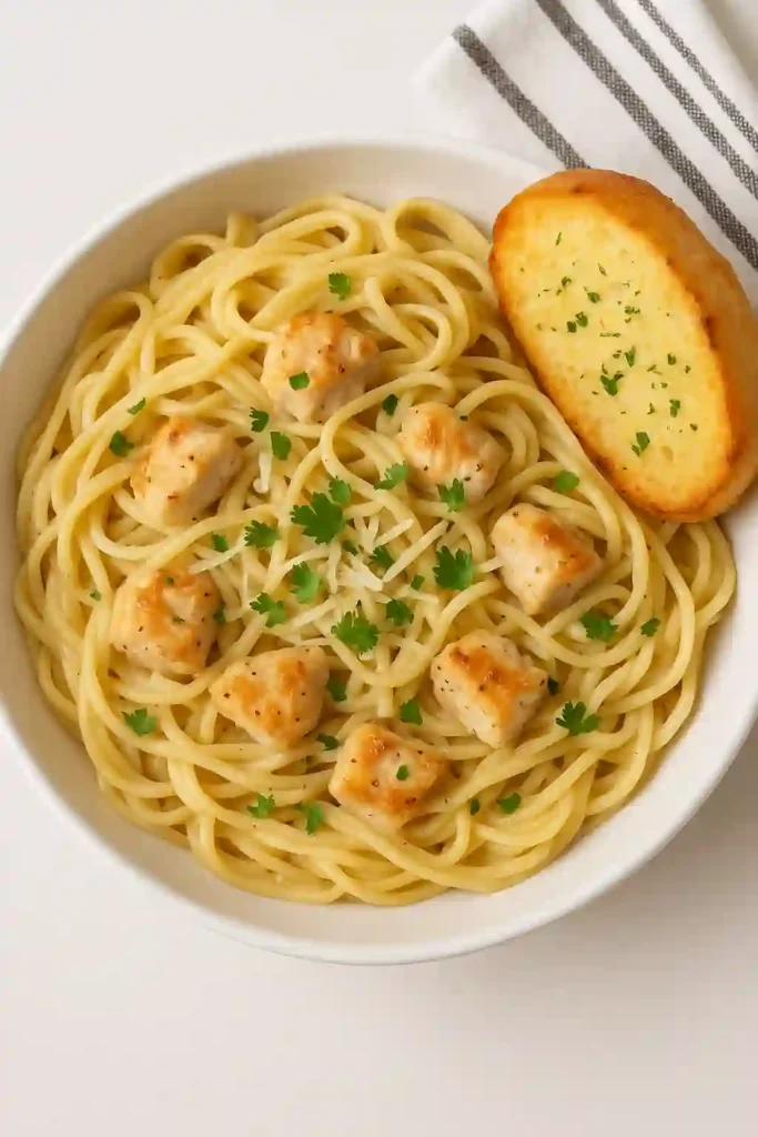 Garlic Parmesan Chicken Pasta served bowl