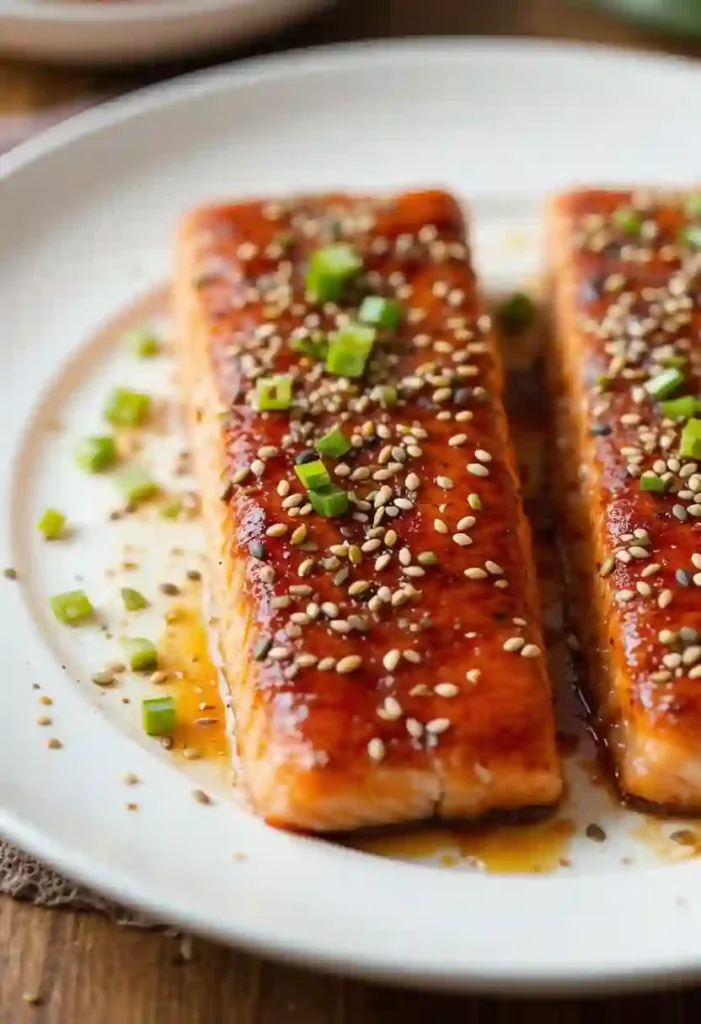Finished hot honey salmon with garnish