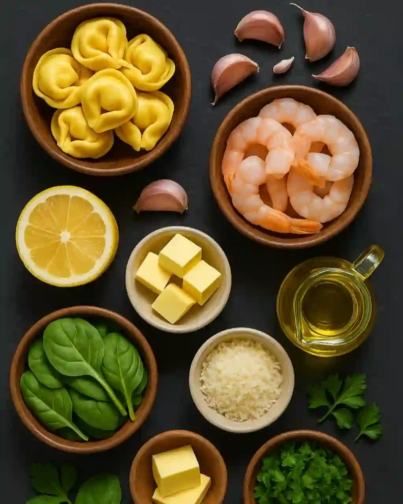 Ingredients for Lemon Garlic Butter Shrimp and Spinach Tortellini