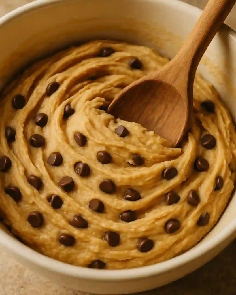 Mixing pudding cookie dough with chocolate chips