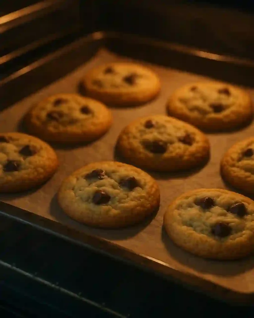 Pudding cookies baking in oven