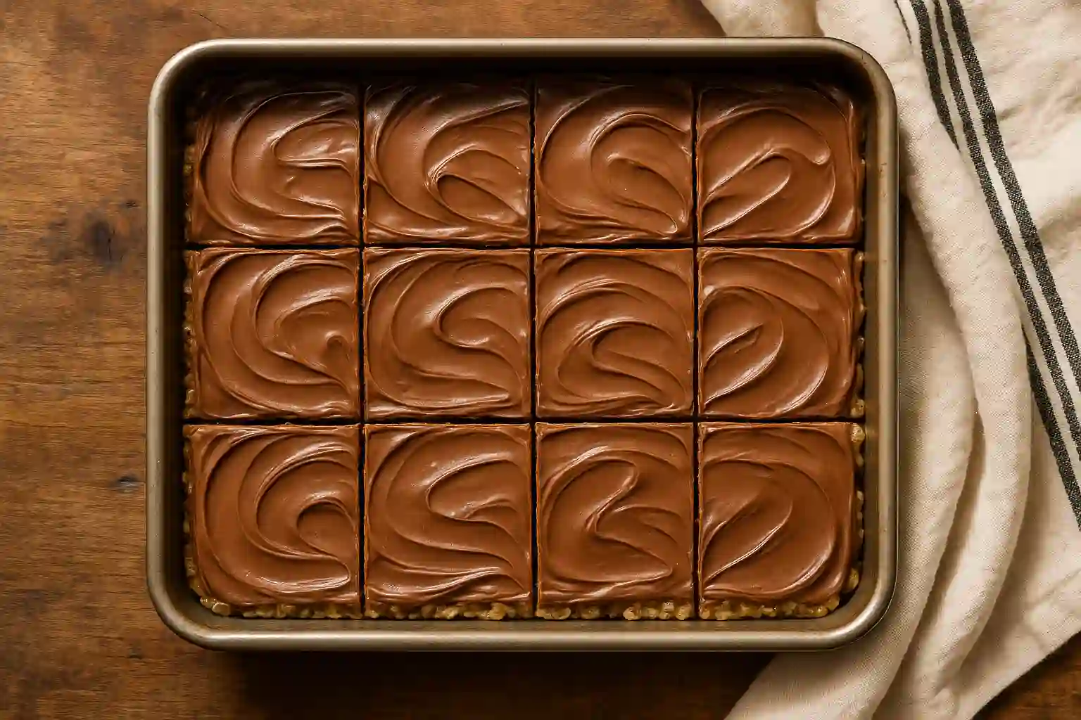 Scotcheroos recipe pan with chocolate topping
