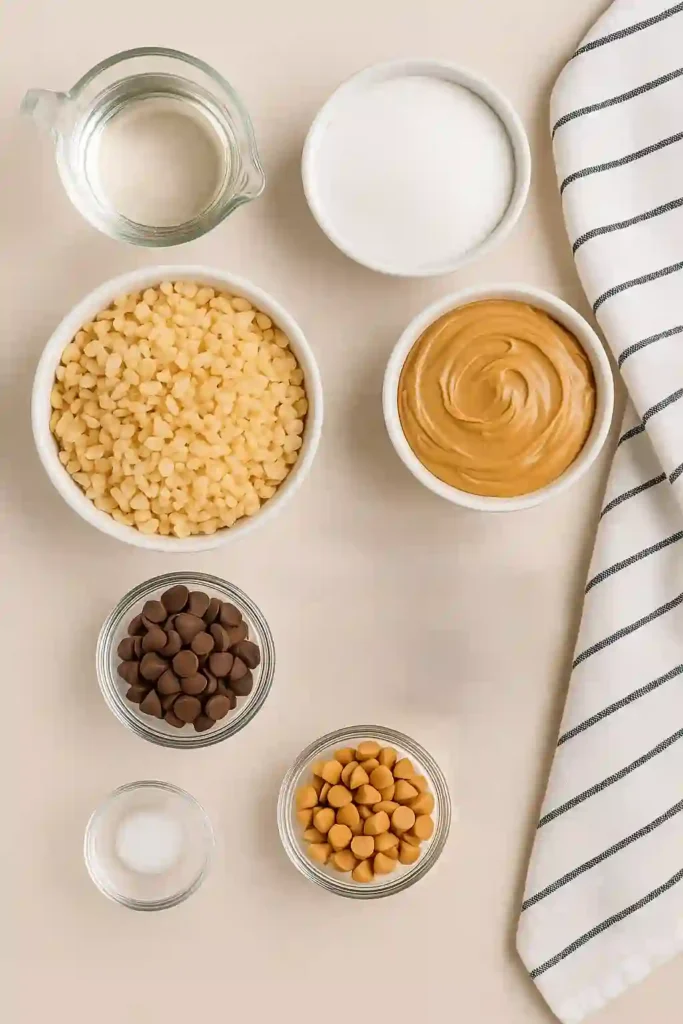 Scotcheroos ingredients laid out in bowls