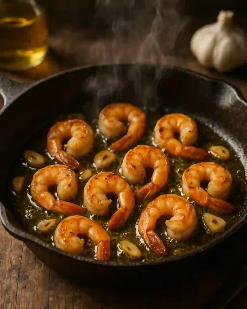 Shrimp cooking for Lemon Garlic Butter Shrimp and Spinach Tortellini