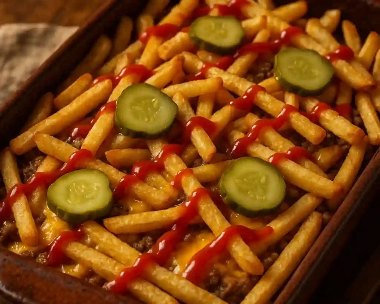 Cheeseburger French Fry Bake in casserole dish