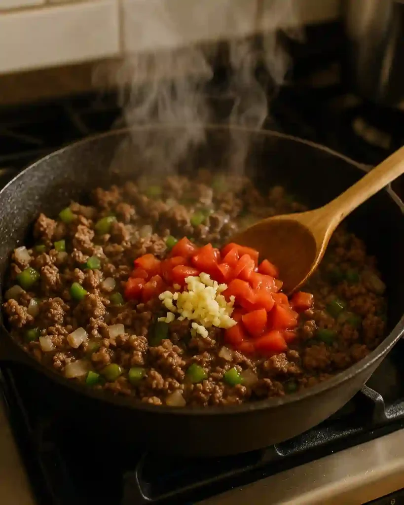 Ground beef mixture for Cheeseburger French Fry Bake