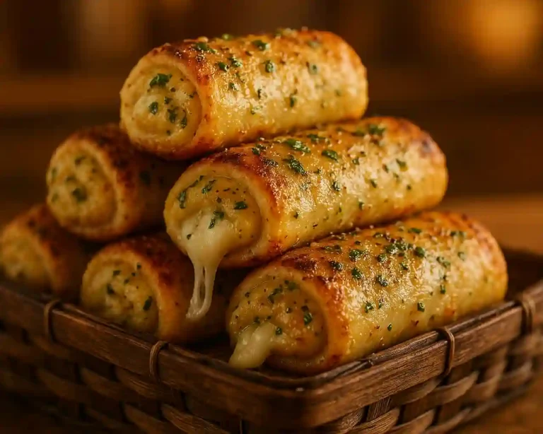 Cheesy Garlic Butter Rollups stacked in basket