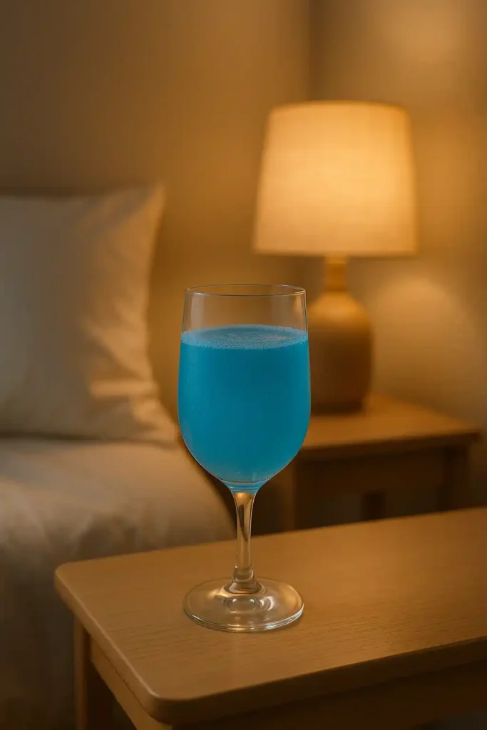 Finished blue salt trick recipe served in glass for bedtime wellness routine