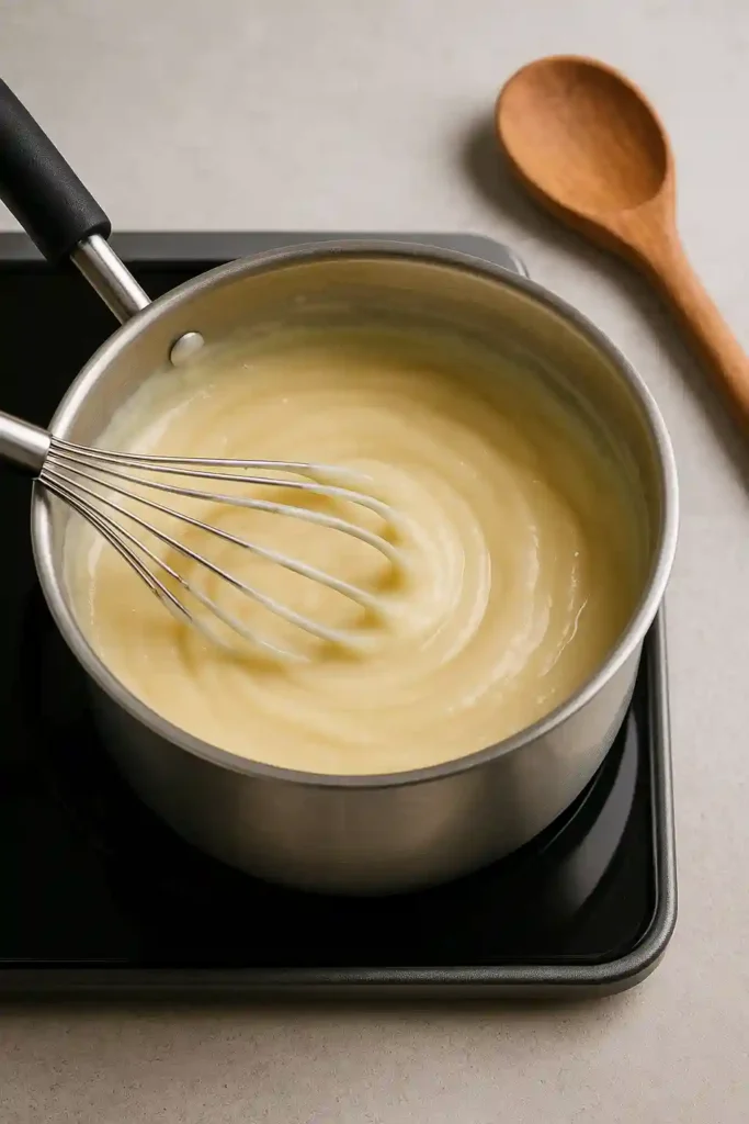 Golden brown blind baked pie crust with pie weights for coconut cream pie