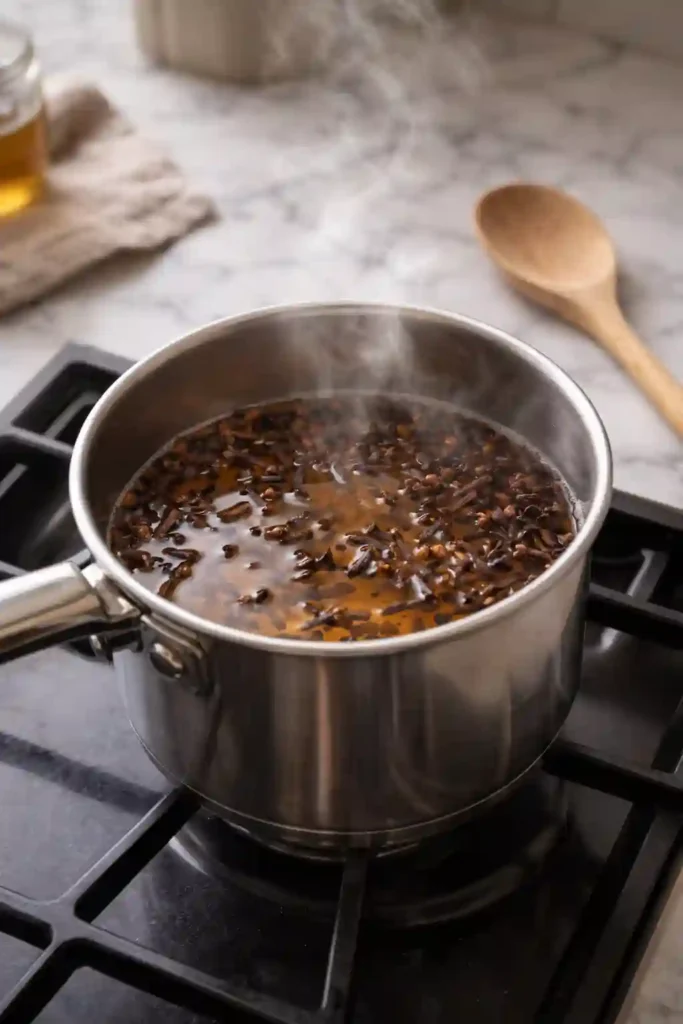 Stovetop method for making clove tea in stainless steel pot