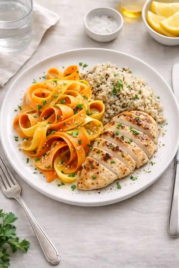 Ribbon carrot salad served as an elegant side dish