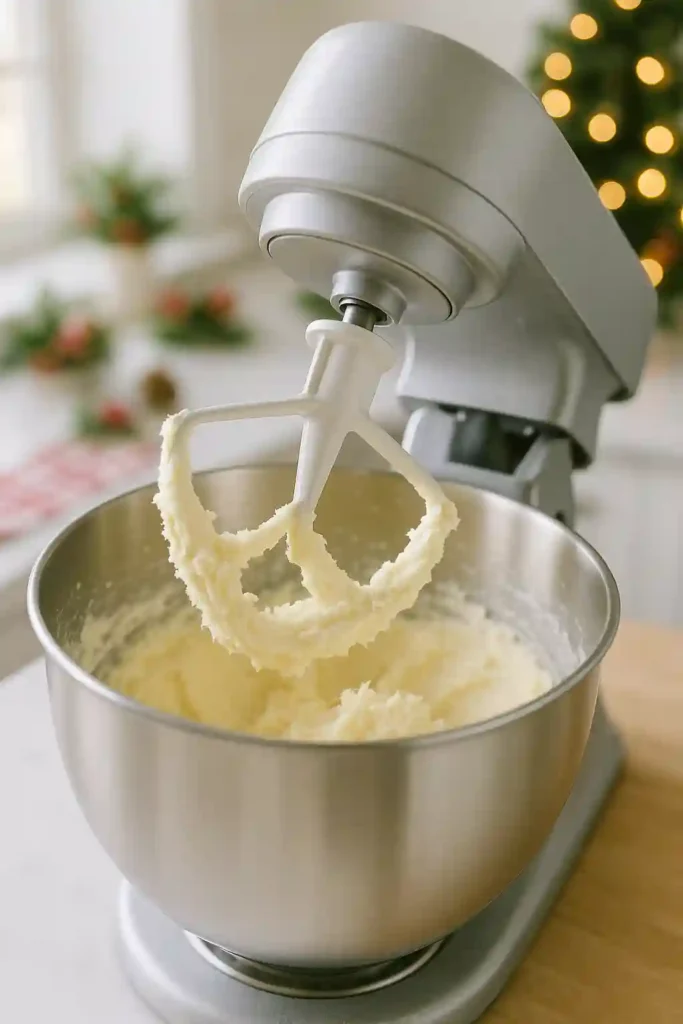 Creaming butter in stand mixer for gingerbread buttercream frosting