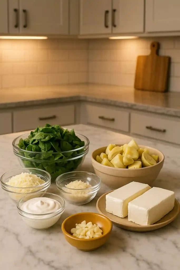 Ingredients for Olive Garden spinach artichoke dip recipe
