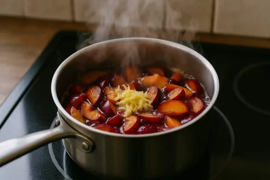 plums simmering for plum juice
