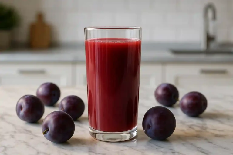 fresh plum juice in a kitchen setting
