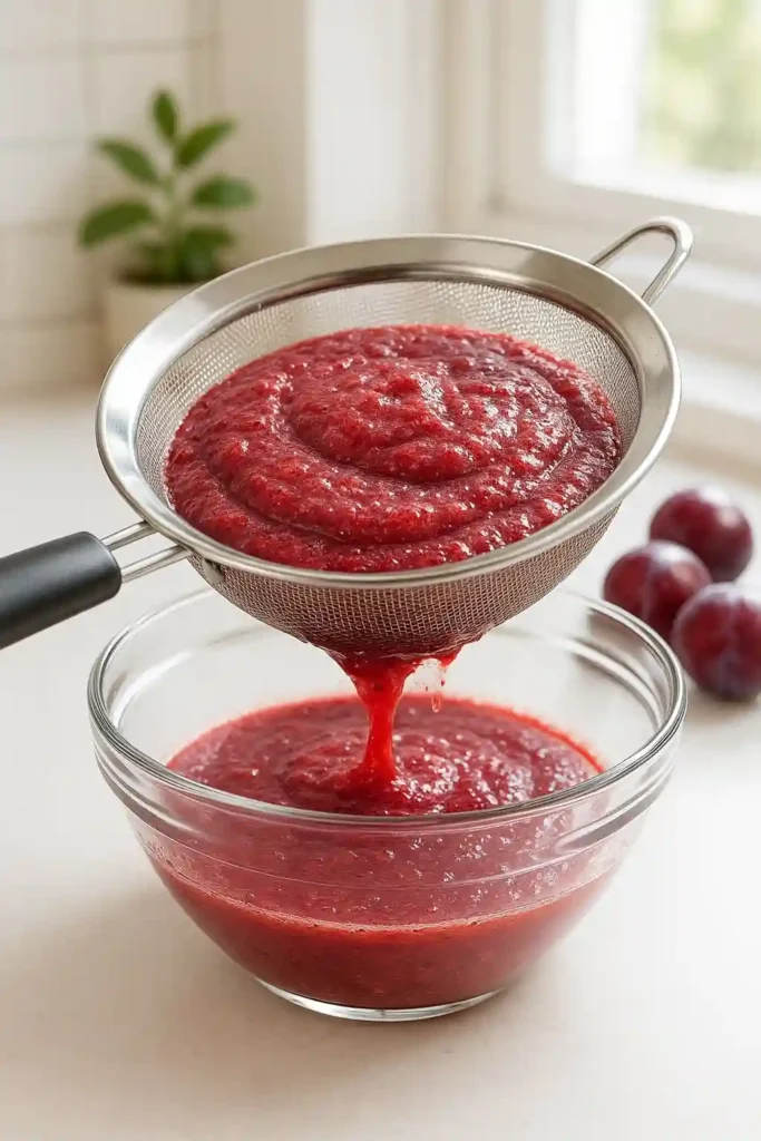 straining blended plum juice